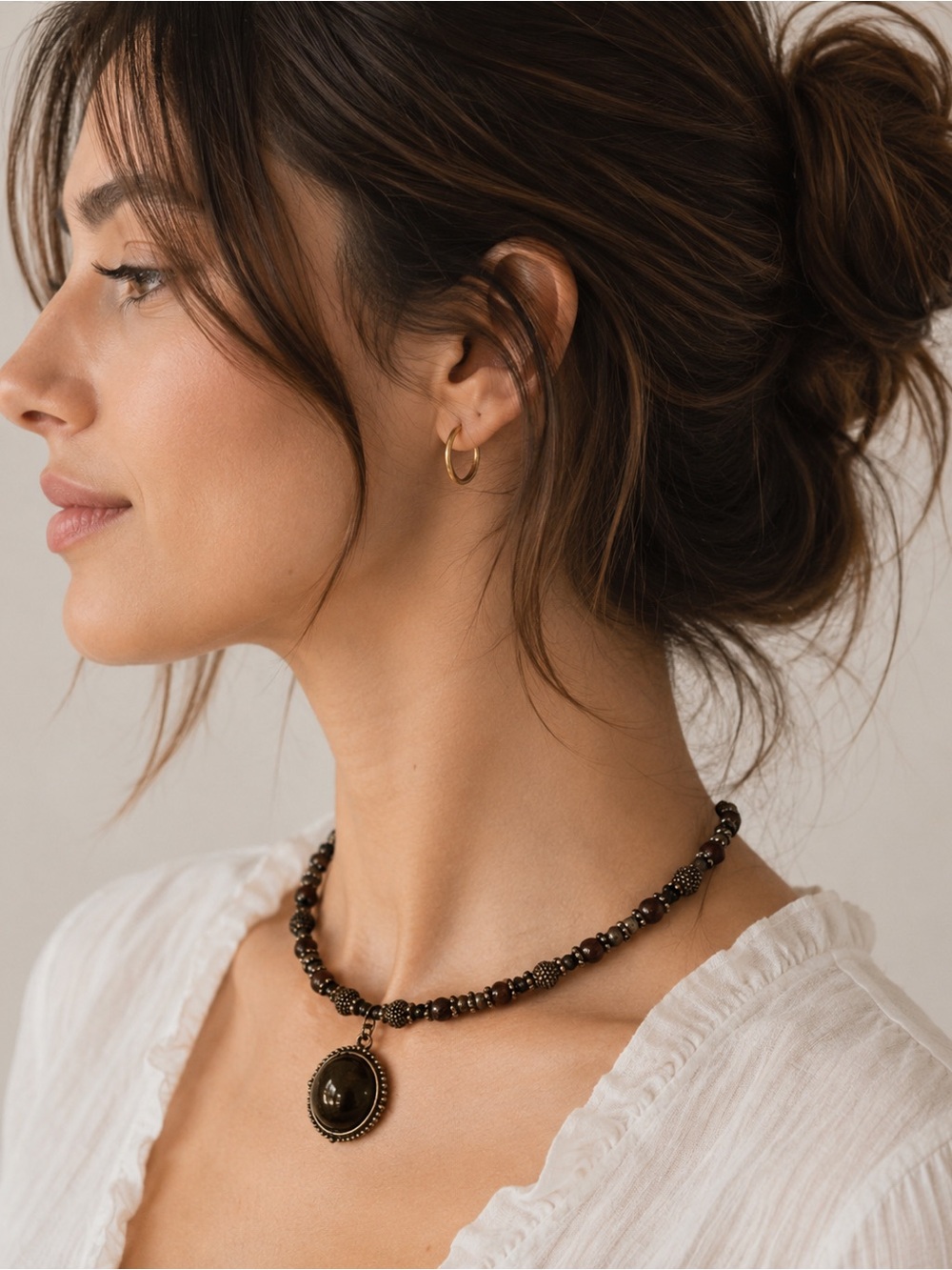 Adjustable Choker Necklace w/ Tiger Eye Pendant Boho